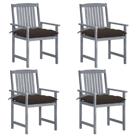 vidaXL Chaises de jardin avec coussins 4 Pièces Gris Bois d'acacia massif