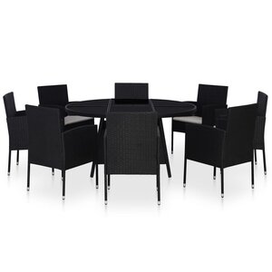 vidaXL Mobilier à dîner jardin 9 Pièces avec coussins Résine tressée Noir