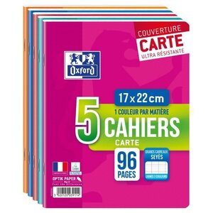 OXFORD - Lot de 5 cahiers agrafés 96 pages seyes 17 x 22 cm - 90g