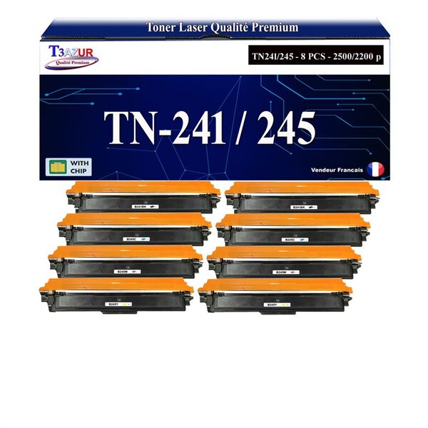 T3AZUR - 8x Toners compatibles avec Brother TN241/ TN245 pour Brother DCP-9022CDW  DCP9022CDW