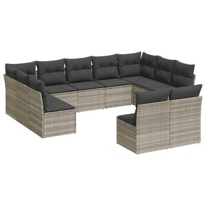 vidaXL Salon de jardin 11 Pièces avec coussins gris clair résine tressée
