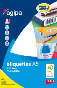 Etiquettes blanches 16 feuilles A5 10 x 22 mm 1824 pièces