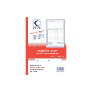 ELVE 36633 Manifold Autocopiant A4 210x297mm Foliotage 50 Duplis Factures Auto-entrepreneur Blanc