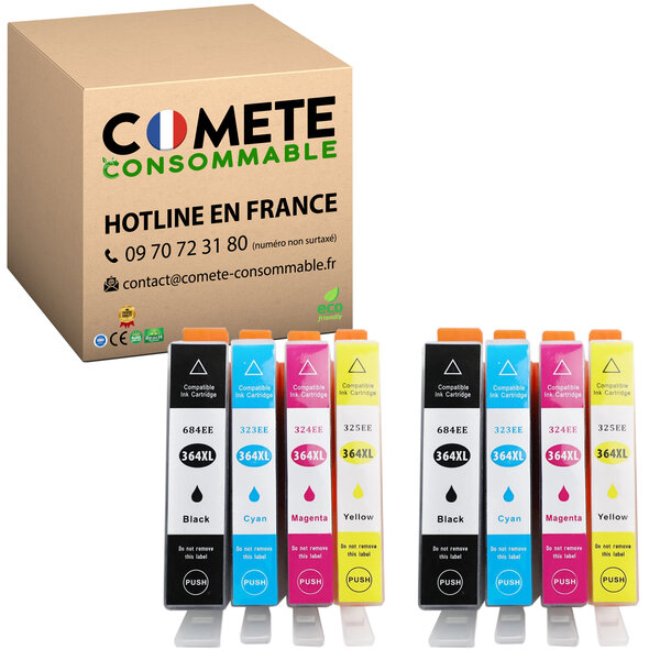 CARTOUCHE 364XL - lot de 8 Compatibles avec HP- COMETE Entreprise française