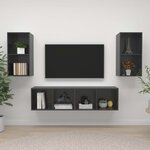 vidaXL Meubles TV muraux 4 Pièces Gris brillant Bois d'ingénierie