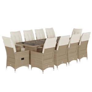 vidaXL Ensemble de bistro de jardin 11 Pièces coussins beige poly rotin