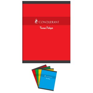 Cahier TP 17x22cm 24p+24p grands carreaux/uni blanc 70g/90g coloris aléatoires CONQUÉRANT