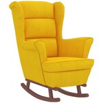 vidaXL Chaise à bascule avec pieds en bois et tabouret Jaune Velours