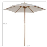 Parasol droit rond grande taille de jardin diamètre 2,5 m hauteur 2,25 m bois de bambou crème