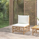 vidaXL Canapé central de jardin avec coussins blanc crème bambou