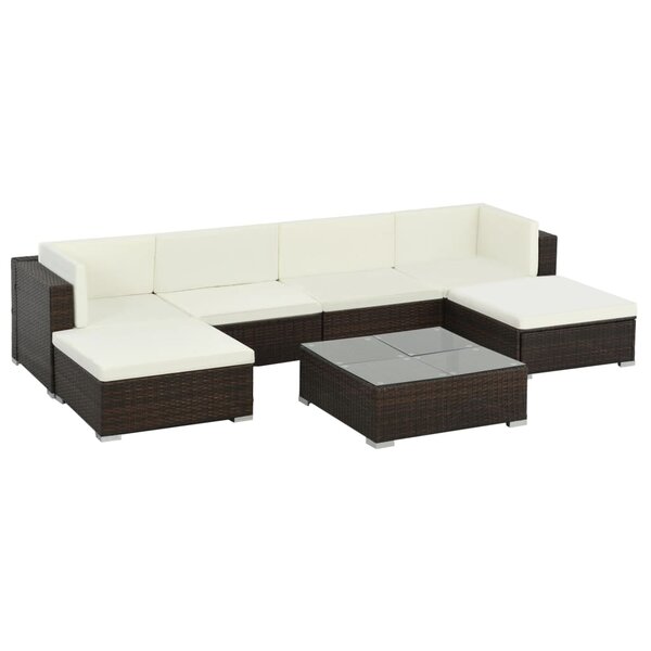 Salon de jardin meuble d'extérieur ensemble de mobilier 7 pièces avec coussins résine tressée marron 02_0017301