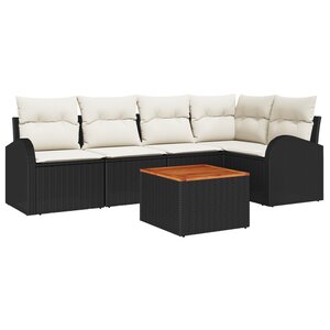 vidaXL Ensemble de Canapé de Jardin 6 Pièces avec Coussins Noir Rattan Poly Acacia