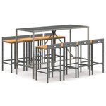 vidaXL Ensemble de bar jardin 9 Pièces gris poly rotin/bois massif acacia