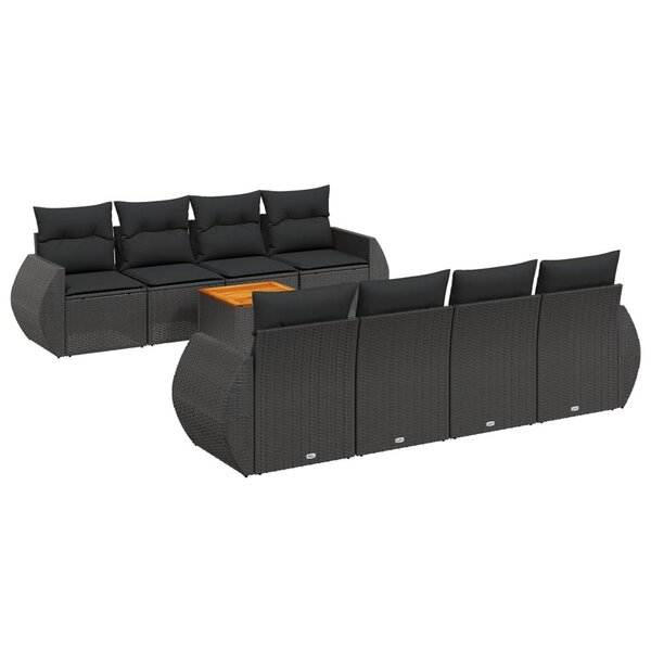 vidaXL Salon de jardin 9 Pièces avec coussins noir résine tressée