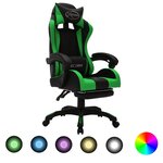 Chaise fauteuil siège pivotante de bureau informatique étude de jeux vidéo avec LED RVB et similicuir vert 02_0024216