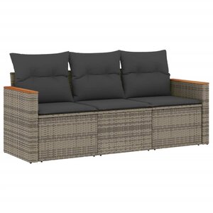 vidaXL Salon de jardin avec coussins 3 Pièces gris résine tressée