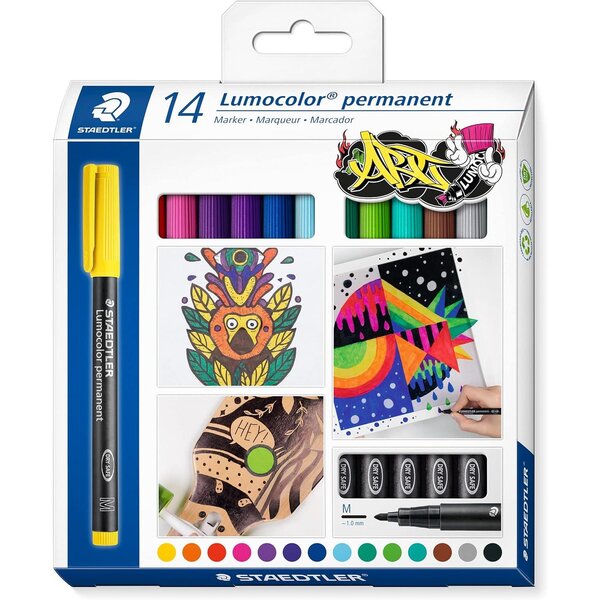 Marqueur permanent 317m lumocolor  étui de 14 staedtler