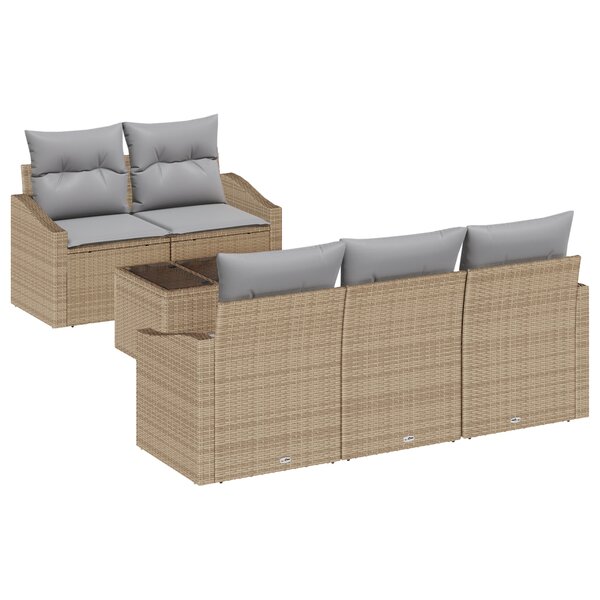 vidaXL Ensemble de Canapés de Jardin 6 Pièces avec Coussins Beige Poly Rotin