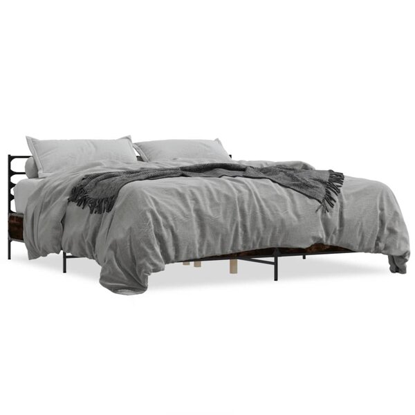 vidaXL Cadre de lit chêne fumé 180x200 cm bois d'ingénierie et métal