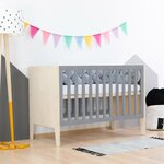 Lit évolutif bébé couleur naturel vernis + barreaux gris 60 x 120 cm
