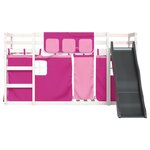 vidaXL Lit superposé avec toboggan et rideaux rose 90x190 cm