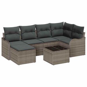 vidaXL Ensemble de canapé de jardin avec coussin 7 Pièces Gris Poly rotin