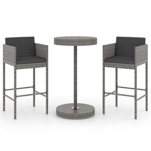 vidaXL Ensemble de bar de jardin 3 Pièces et coussins Résine tressée Gris