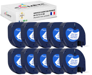 10 rubans 91331 compatibles pour etiqueteuses dymo letratag - 12mm x 4m noir sur blanc