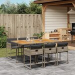 vidaXL Ensemble à manger de jardin et coussins 7 Pièces gris rotin