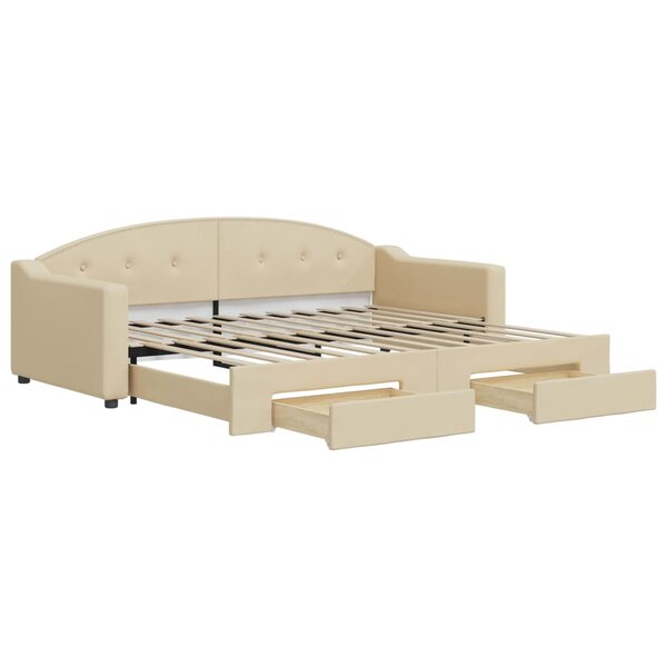 vidaXL Lit de jour avec gigogne et tiroirs crème 90x200 cm tissu