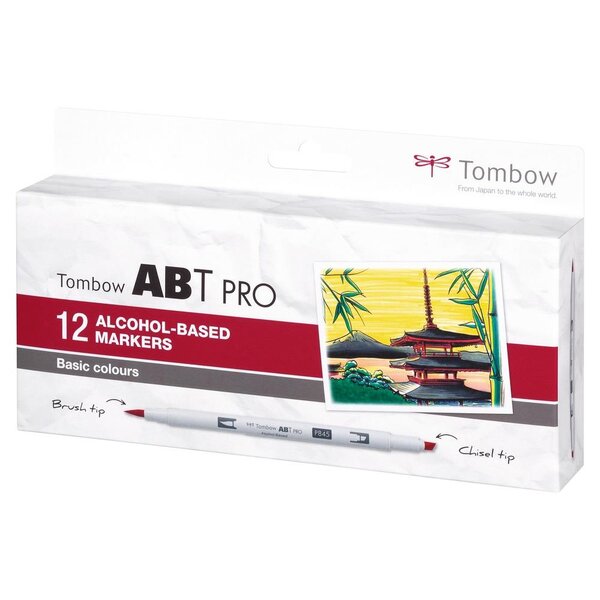 Marqueur Base Alcool Double Pointe ABT PRO Set de 12 couleurs primaires TOMBOW