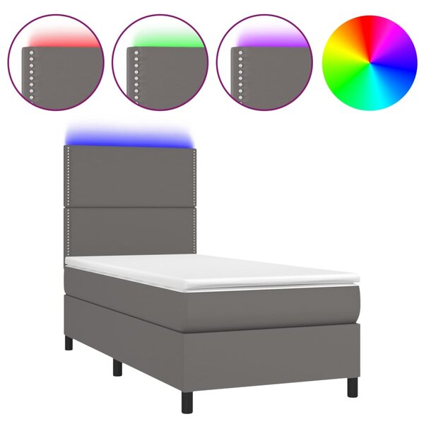 vidaXL Sommier à lattes de lit avec matelas et LED Gris 90x200 cm