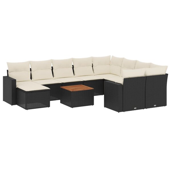 vidaXL Salon de jardin 11 Pièces avec coussins noir résine tressée