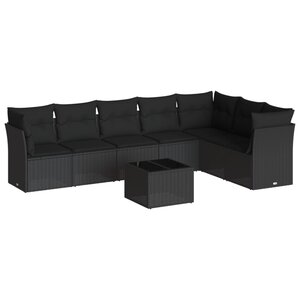 vidaXL Salon de jardin 8 Pièces avec coussins noir résine tressée