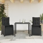 vidaXL Ensemble à manger de jardin avec coussins 3 Pièces Noir