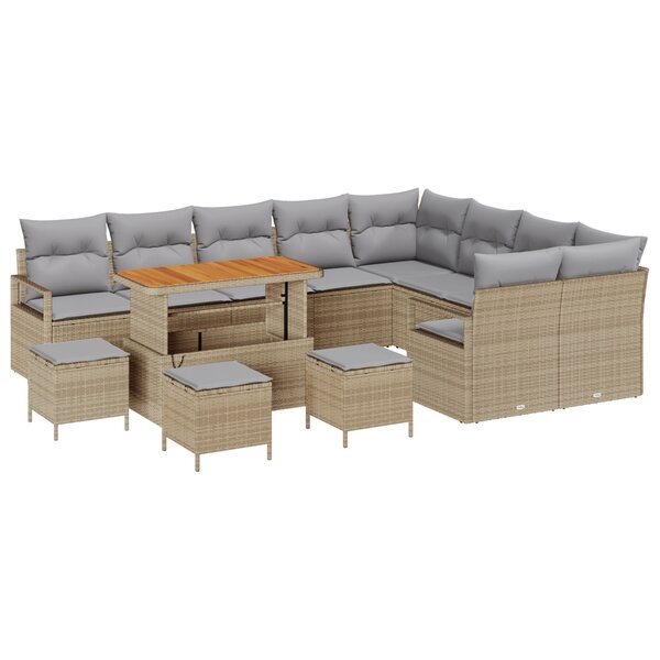 Ensemble de Canapé de Jardin vidaXL 13 Pièces avec Coussins Beige Rattan Poly Acacia