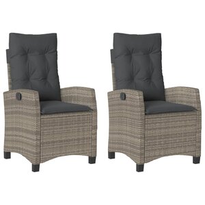 vidaXL Chaises inclinables de jardin lot de 2 et coussins gris rotin