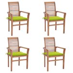 vidaXL Chaises à manger lot de 4 avec coussins vert vif teck solide