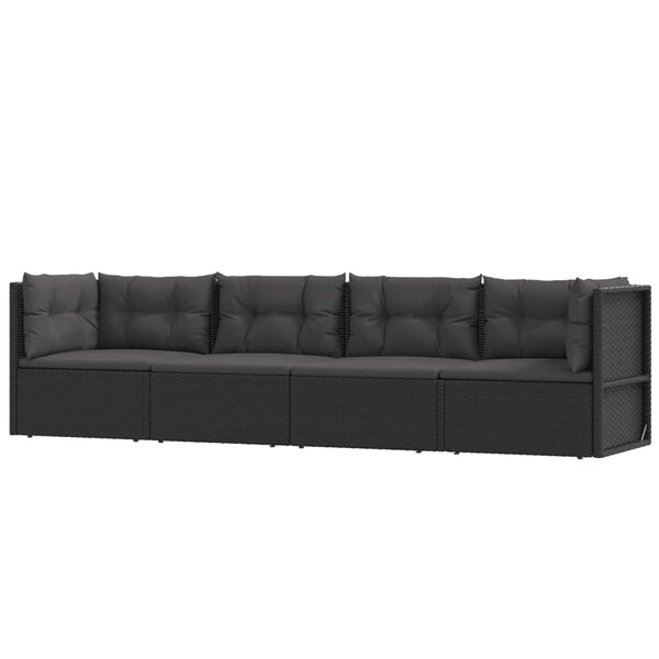 Salon de jardin meuble d'extérieur ensemble de mobilier 4 pièces avec coussins noir résine tressée 02_0016164