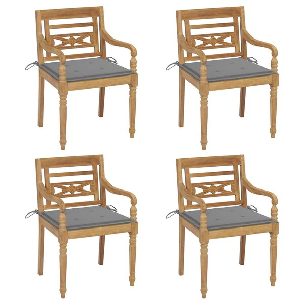 vidaXL Chaises Batavia avec coussins lot de 4 Bois de teck solide