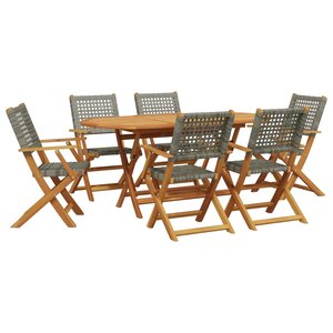 vidaXL Ensemble à manger de jardin 7 Pièces gris rotin et bois massif