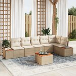 Ensemble 7 pièces avec coussins en poly rattan et acacia