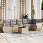 vidaXL Salon de jardin avec coussins 7 Pièces beige résine tressée
