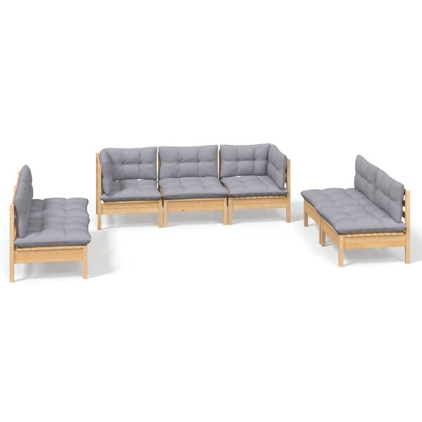vidaXL Salon de jardin 7 Pièces avec coussins gris bois de pin massif