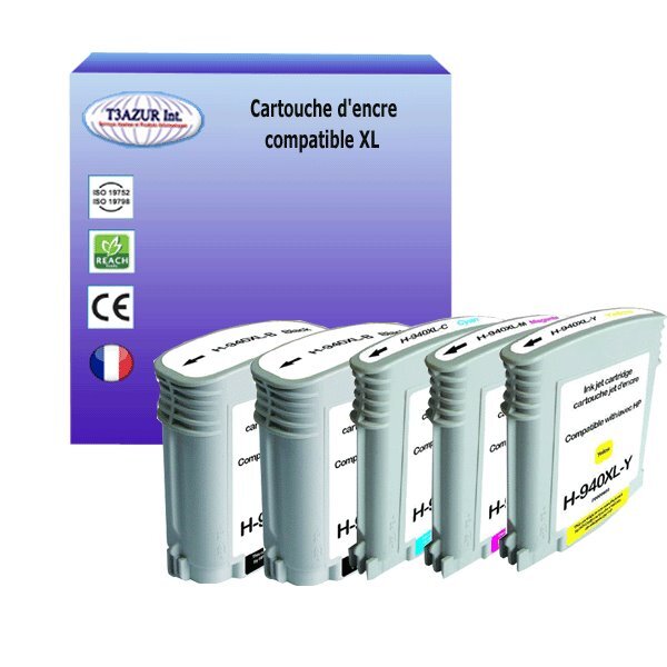 5 Cartouches compatibles avec HP OfficeJet Pro 8500A A910A, 8500A Plus A910G  remplace HP 940XL  (Noire+Couleur)- T3AZUR