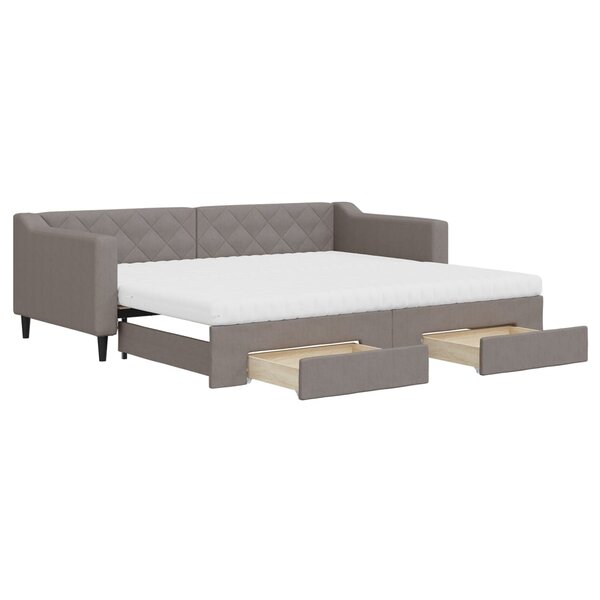 vidaXL Lit de jour avec gigogne et tiroirs taupe 90x200 cm tissu
