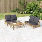 vidaXL Banc de jardin avec coussins gris foncé bambou