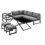 Salon de jardin aluminium avec coussins 7 personnes Hipu - Gris