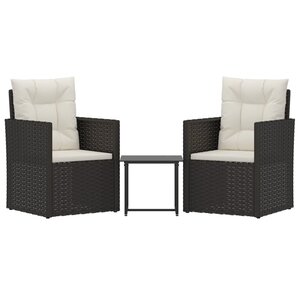 vidaXL Mobilier d'extérieur 3 Pièces avec coussins Résine tressée Noir