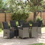 vidaXL Ensemble de Salle à Manger de Jardin de 7 Pièces Avec Coussins Gris Poly Rattan